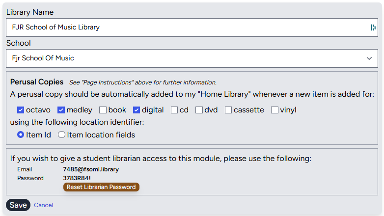 Completed Library form