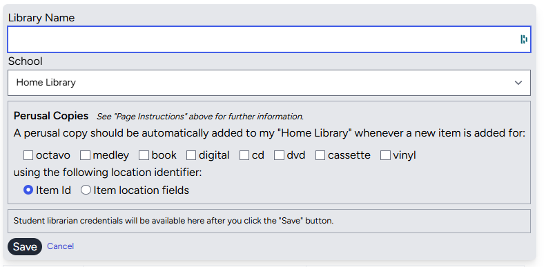 Form for adding a new library
