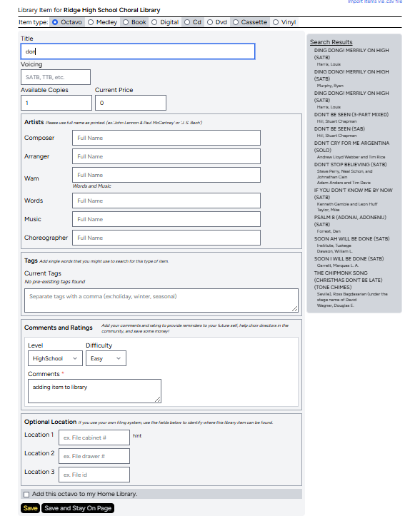 Octavo input form
