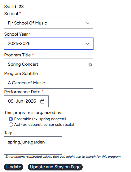 Completed Program Form