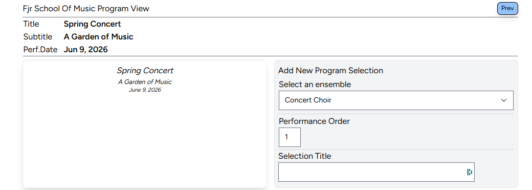 Program view with empty repertoire