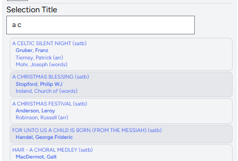 Selection title with options displayed