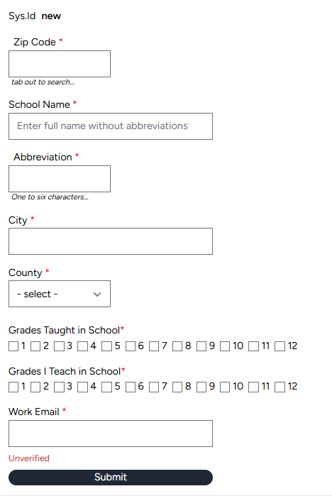 Empty School form
