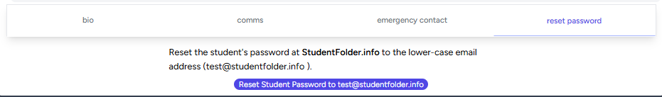 Completed student reset-password form
